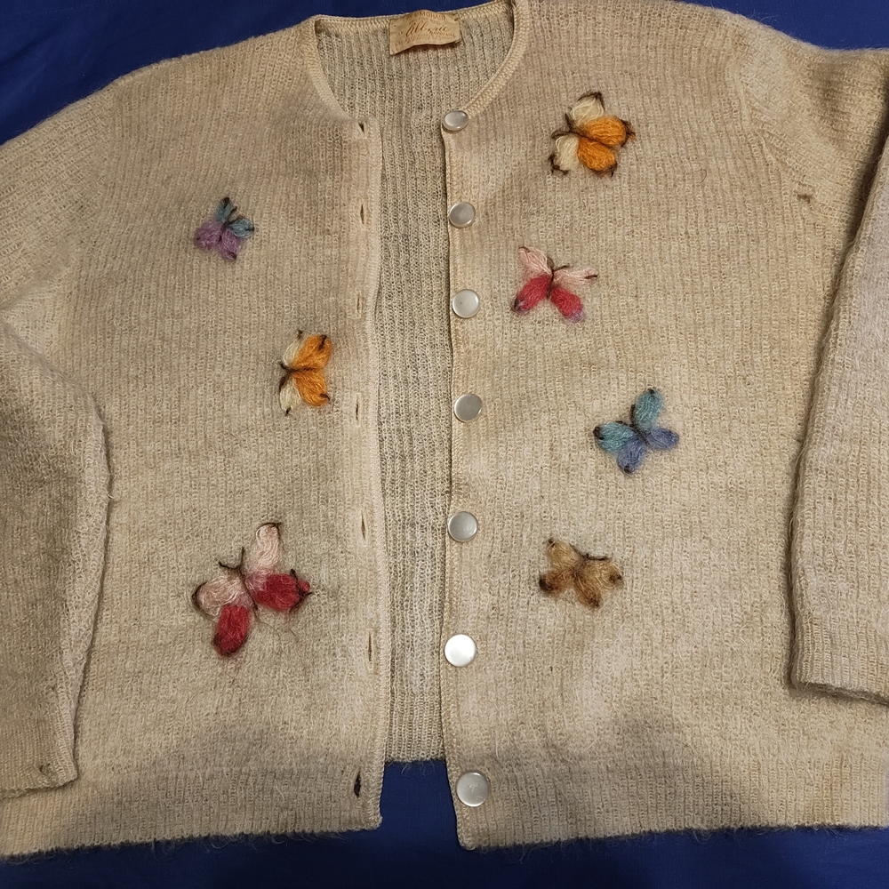 Women's Cream Cardigan with Butterfly Accents